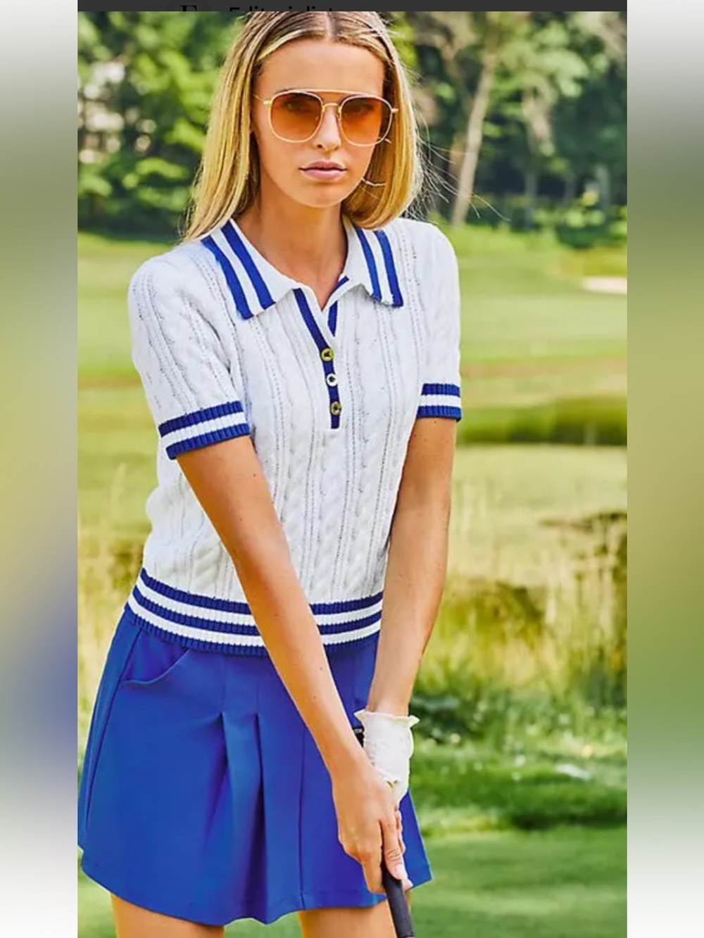 Lilly Pulitzer White Cable Knit Polo with Blue Trim